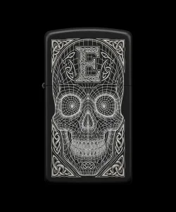 Benzinli Çakmak Kuru Kafa Figürlü E Harfli Tasarım - V25