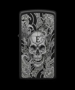 Benzinli Çakmak Kuru Kafa Figürlü E Harfli Tasarım - V32