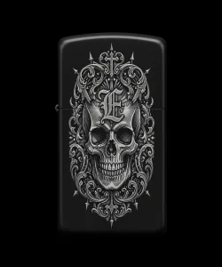 Benzinli Çakmak Kuru Kafa Figürlü E Harfli Tasarım - V44