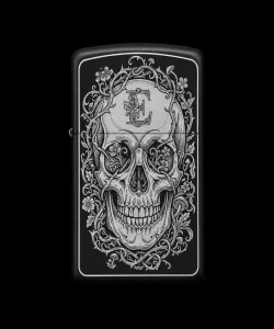 Benzinli Çakmak Kuru Kafa Figürlü E Harfli Tasarım - V74