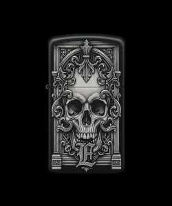 Benzinli Çakmak Kuru Kafa Figürlü E Harfli Tasarım - V75