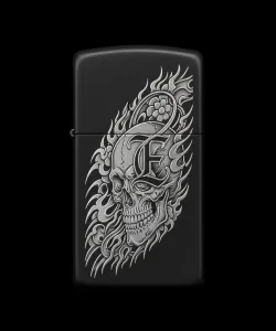 Benzinli Çakmak Kuru Kafa Figürlü E Harfli Tasarım - V77