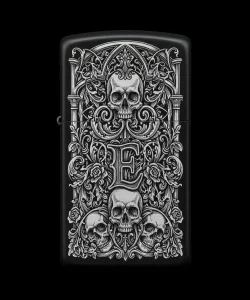 Benzinli Çakmak Kuru Kafa Figürlü E Harfli Tasarım - V88