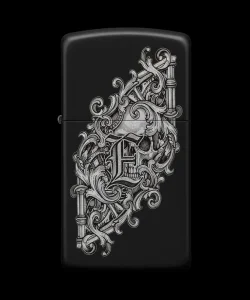 Benzinli Çakmak Kuru Kafa Figürlü E Harfli Tasarım - V98