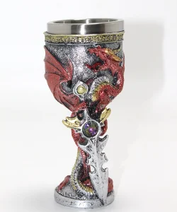 Ejderha Ve Kılıç Temalı 3D Kabartmalı Çelik Kadeh Bardak SPR4373