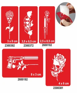 Gizemli Desenler Kuru Kafa Gül Geçici Dövme Şablonu Seti