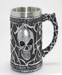 Gotik Kurukafa 3D Kabartmalı Paslanmaz Çelik Kupa Bardak SPR4380