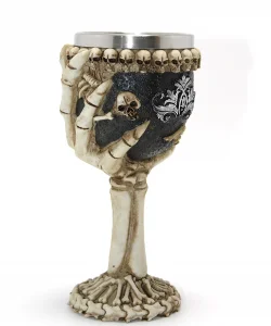 İskelet Eli Tutan 3D Kabartmalı Paslanmaz Çelik Kadeh Bardak SPR1131