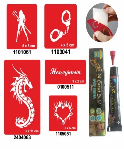 Kelepçe ve Kalp Desenleri Hint Kınası ile Geçici Dövme Yapma Seti