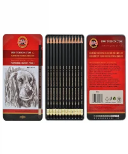 Koh-i-Noor Toison Dor Profesyonel Dereceli Kalem Seti (Karakalem Eskiz Çizim Seti) 8B-2H Metal Kutu