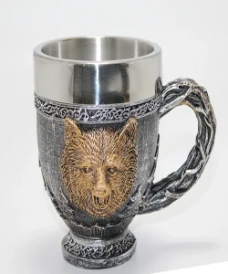 Mitolojik Ayı Figürlü 3D Kabartmalı Paslanmaz Çelik Kupa Bardak SPR4479