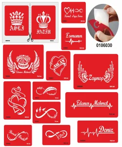 Özel İsim ve Yazı Yazma Dövme Şablonu Sadece Desen