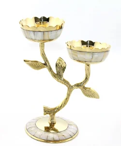 Pirinç Sedefli 2Li Şamdan 5934