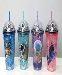 Sevimli Astronot Işıklı Pipetli Pullu Suluk & Bardak 400 Ml SPR3148