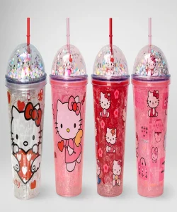 Sevimli Hello Kitty Işıklı Pipetli Boncuklu Suluk & Bardak 400 Ml SPR3145