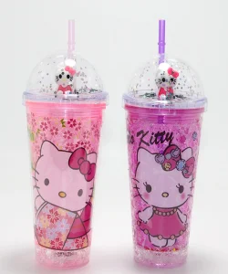 Sevimli Hello Kitty Işıklı Pipetli Boncuklu Suluk & Bardak 400 Ml  SPR4706