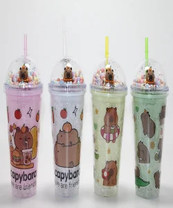 Sevimli Kapibara Capybara Pipetli Boncuklu Termos & Suluk SPR4707