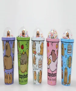 Sevimli Kapibara Capybara Pipetli Boncuklu Termos & Suluk SPR4709