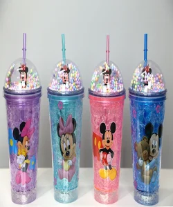 Sevimli Mickey Mouse Işıklı Pipetli Boncuklu Suluk & Bardak 400 Ml SPR3147