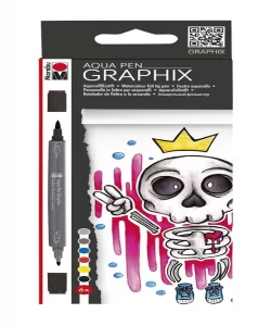 Supertrend Graphix Aqua Pen Çift Uçlu Grafik Çizim Manga Marker Kalemi Seti 6 Renk King Of Bubblegum