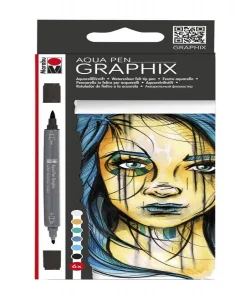Supertrend Graphix Aqua Pen Çift Uçlu Grafik Çizim Manga Marker Kalemi Seti 6 Renk Metropolitan