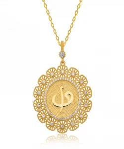 Supertrend Gümüş Altın Kaplama Elif Vav Bayan Kolye