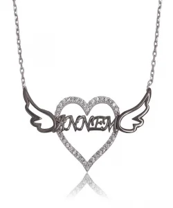 Supertrend Gümüş Annem Yazılı Kalp Bayan Kolye