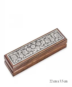 Supertrend Gümüş Çiçek Desenli Ahşap Tesbih Kutusu