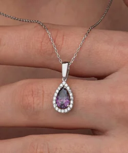 Supertrend Gümüş Damla Mor Taşlı Kadın Kolye