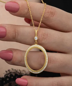 Supertrend Gümüş Gold Kaplama Yuvarlak Yarım Altın Takılabilen Kadın Kolye