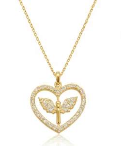 Supertrend Gümüş Gold Mikail Meleği Figürlü Kalp Kadın Kolye