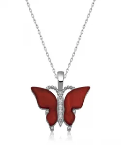 Supertrend Gümüş Kırmızı Kaplangözü Taşlı Kelebek Kolye