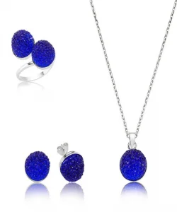 Supertrend Gümüş Lacivert Kristal Taşlı Bayan Set