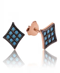 Supertrend Gümüş Mavi Kare Çivili Küpe