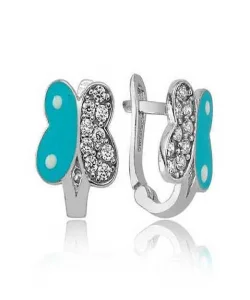 Supertrend Gümüş Mavi Kelebek Çocuk Küpesi