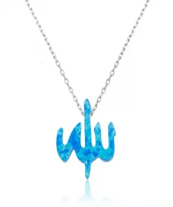 Supertrend Gümüş Mavi Opal Taşlı Allah Yazılı Bayan Kolye