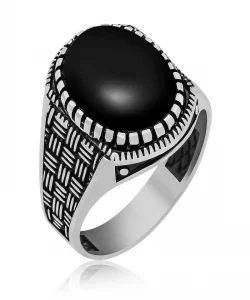 Supertrend ​gümüş Oniks Taşlı Desenli Erkek Yüzük
