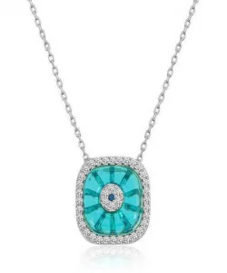 Supertrend Gümüş Rodyum Kare Camgöz Nazar Bayan Kolye