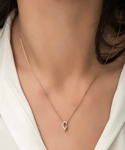 Supertrend Gümüş Rose 3 Boyutlu Ç Harf Bayan Kolye