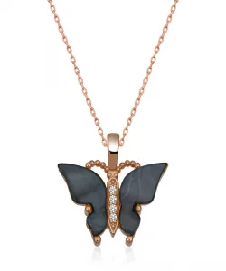 Supertrend Gümüş Rose Antrasit Kaplangözü Taşlı Kelebek Kolye