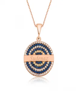 Supertrend Gümüş Rose Mavi Taşlı İsimli Bayan Kolye