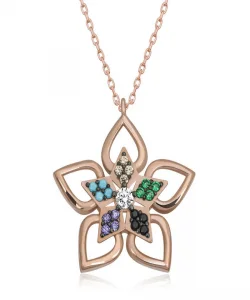 Supertrend ​gümüş Rose Renkli Taşlı Çiçek Kadın Kolye