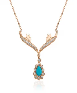 Supertrend Gümüş Rose Turkuaz Taşlı Madalyon Bayan Kolye