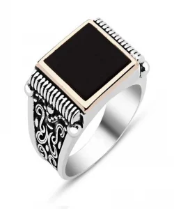 Supertrend Gümüş Siyah Taşlı Erkek Yüzük