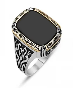 Supertrend Gümüş Siyah Taşlı Erkek Yüzük