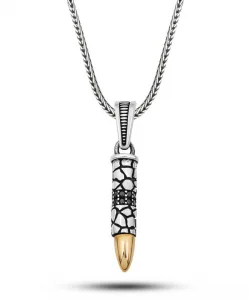 Supertrend Gümüş Siyah Zirkon Taşlı Mermi Erkek Kolye