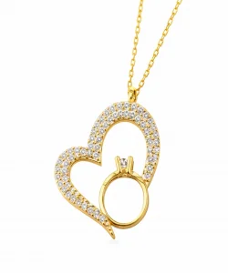 Supertrend Gümüş Tektaşlı Gold Kalp Kadın Kolye