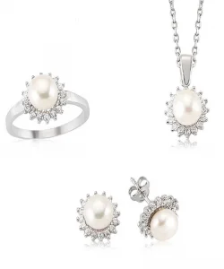 Supertrend Gümüş Zirkon Taşlı İnci Bayan Set