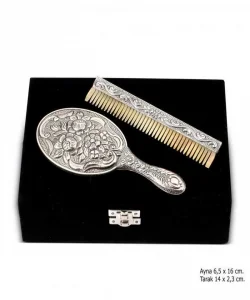 Supertrend Manolya Motifli Ayna Tarak Gümüş Set