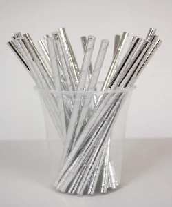 Supertrend Metalize Gümüş Kağıt Pipet 6mm x 19,5cm - 25 Adet